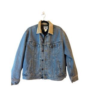 Vintage 80s 90s Lee Denim Jacket sz L Blanket Lined Corduroy Collar Trucker Ranc